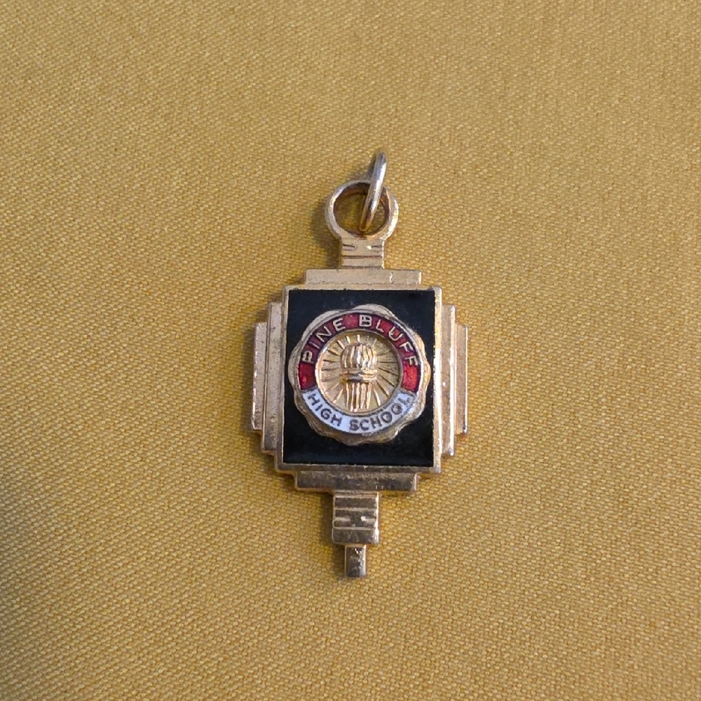 Pine Bluff, Arkansas High School Vintage Charm Pendant - Gold Tone (Unmarked) - Picture 1 of 5